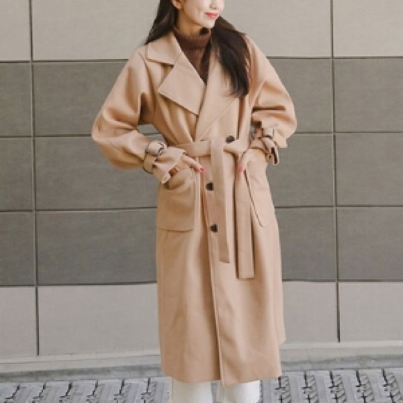 Taupe brown korean oversized belted coat - Picture 4 of 4